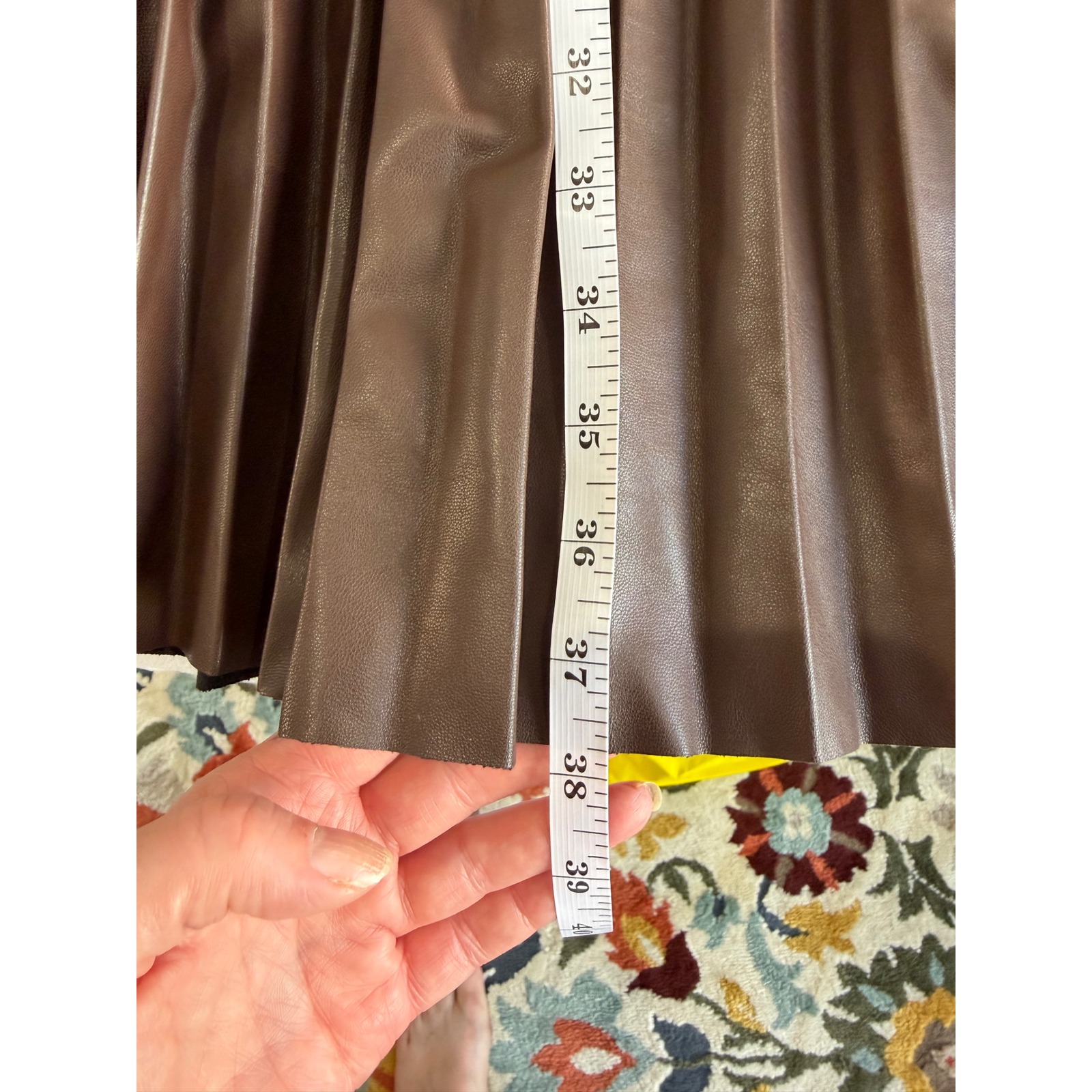 Banana Republic Pleated Vegan Leather Dress Womens 10 Brown Midi Faux Party Boho — image 8 of 8